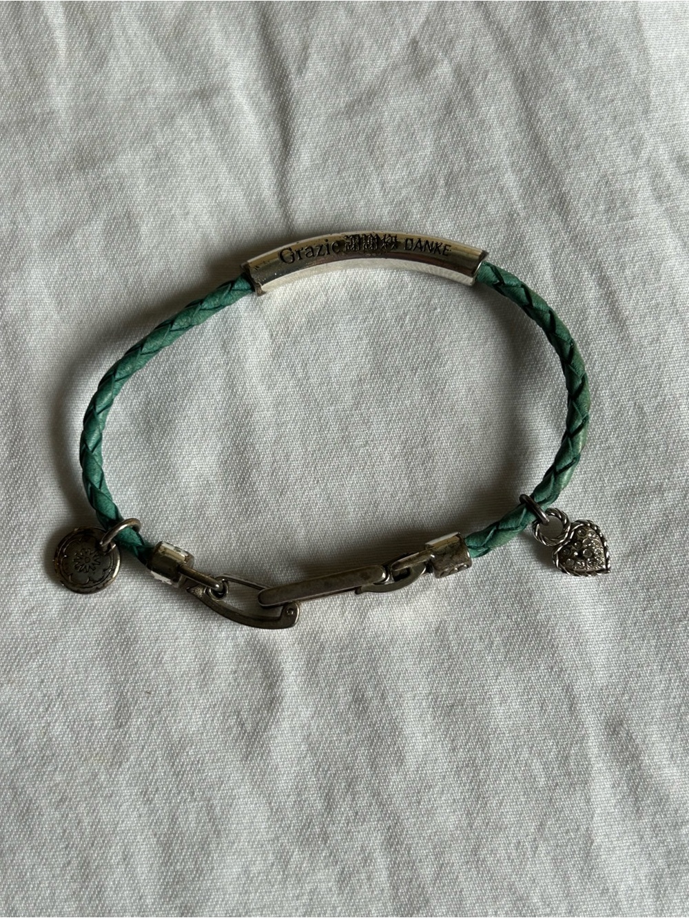 Charm Braided Leather Bracelet in Teal
